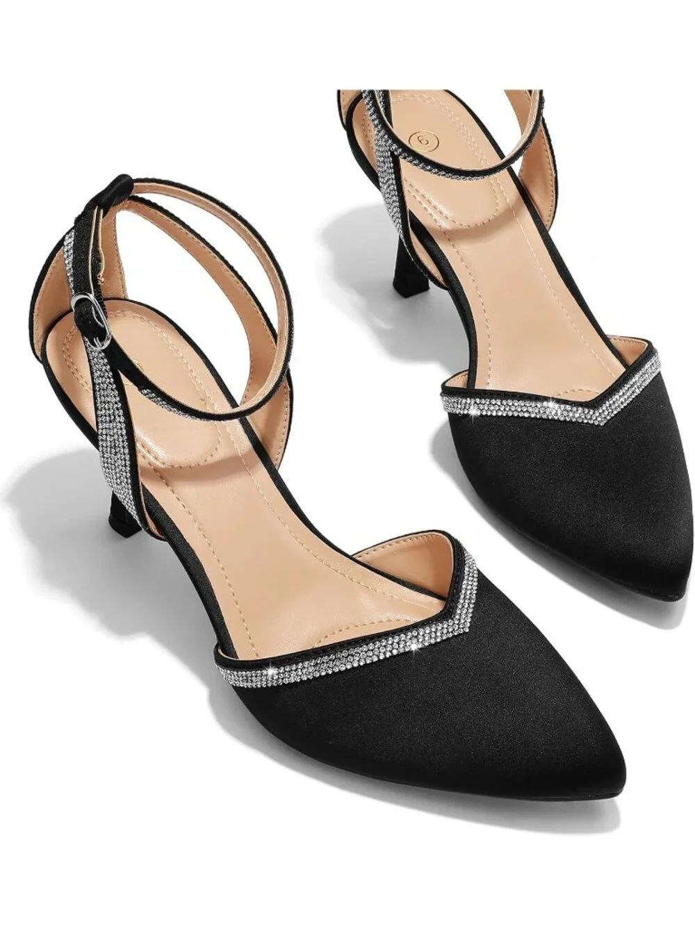 Women's Black Satin Closed Toe Kitten Heels Comfortable Dress Pumps Heel Shoes